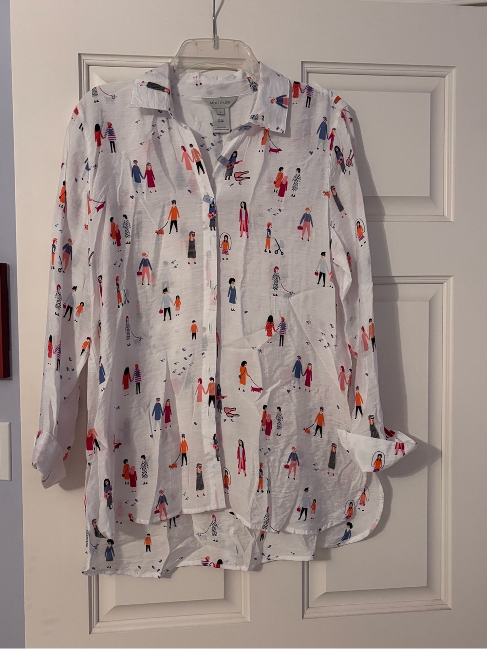 Multiples White Button-Down Shirt with Multicolor People Print
